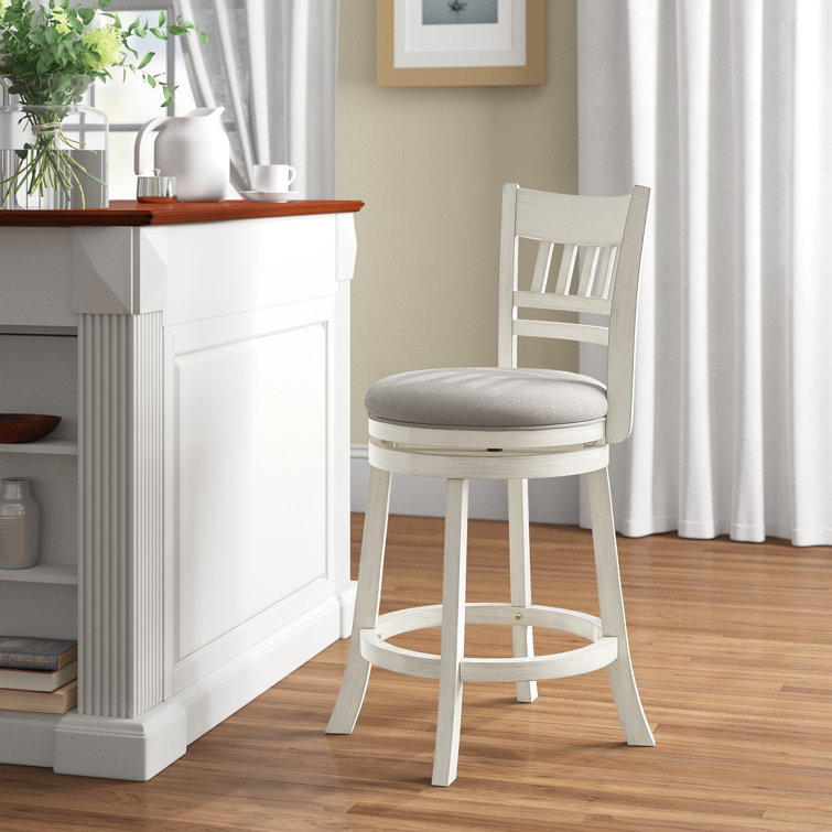 Amerah Swivel Upholstered Counter Stool with Solid Wood Frame Lark Manor Finish Antique Gray Upholstery Gray Linen Seat Height Counter Stool